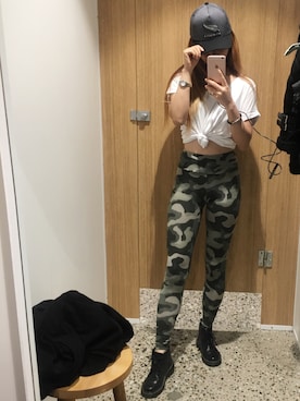 「cotton on（コットンオン）のアイテム（レギンス/スパッツ、グリーン系）」を使った、ゆりりんさん（レディース・163cm）の夏コーディネート