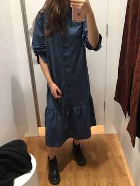 「ZARA（ザラ）のアイテム（ワンピース、ブルー系）」を使った、ゆりりんさん（レディース・163cm）の冬コーディネート