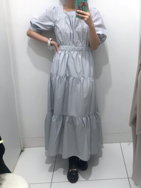 「GU（ジーユー）のアイテム（ワンピース、ブルー系）」を使った、ゆりりんさん（レディース・163cm）の春コーディネート