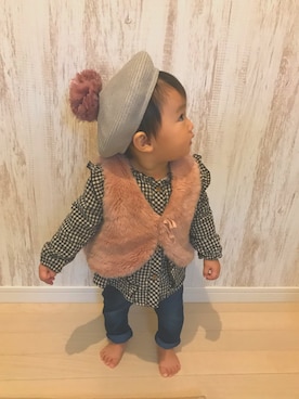 「おんなのこコーデ」｜「アイテム（ダウンベスト）」を使った、Cai ୨୧ cocoさん（キッズ・70cm）の冬コーディネート