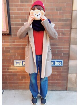 「ディズニー」｜「アイテム（ムートンコート）」を使った、saayaさん（レディース・168cm）の冬コーディネート