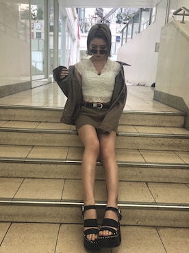 「アイテム（デニムジャケット、ブラウン系）」を使った、envym_sakuraさん（レディース・163cm）の冬コーディネート