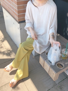 「ビーズバッグ」｜「アイテム（スラックス）」を使った、sonさん（レディース・158cm）の秋コーディネート