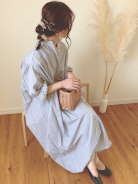 「おうちスタイル」｜「アイテム（シャツワンピース）」を使った、sonさん（レディース・159cm）の春コーディネート