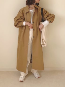 「白デニム」｜「アイテム（ステンカラーコート）」を使った、sonさん（レディース・159cm）の冬コーディネート