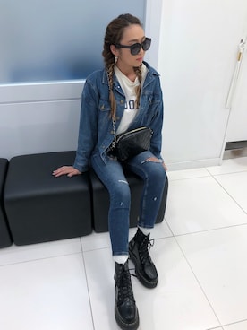 「Right-on（ライトオン）のアイテム（デニムジャケット）」を使った、おだりささん（レディース・174cm）の冬コーディネート