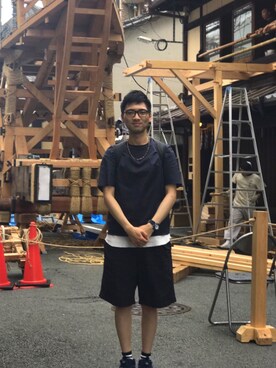 「SCYE BASICS（サイベーシックス）のアイテム（その他パンツ）」を使った、モジャ男さん（メンズ・172cm）の夏コーディネート