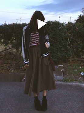「RETRO GIRL（レトロガール）のアイテム（スタジャン）」を使った、ちゃんりささん（レディース・155cm）の冬コーディネート