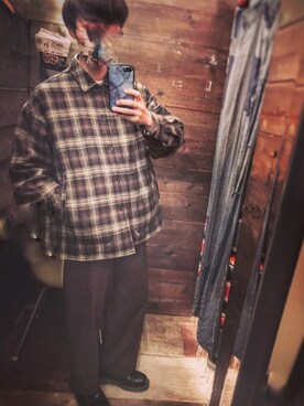 「HARE（ハレ）のアイテム（その他アウター、ブラウン系）」を使った、あしゃーひさん（メンズ・168cm）の秋コーディネート