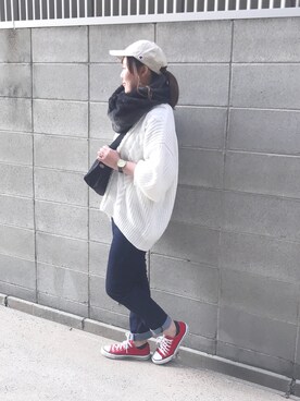 「アイラブCONVERSE」｜こながたさん（レディース・158cm）の冬コーディネート