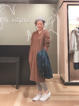 「ジャックパーセル」｜「アイテム（ハンチング/ベレー帽）」を使った、こながたさん（レディース・158cm）の冬コーディネート