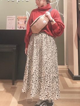 「ヒョウ柄スカート」｜こながたさん（レディース・158cm）の冬コーディネート