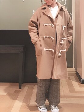 「グレンチェック」｜「アイテム（ダッフルコート）」を使った、こながたさん（レディース・158cm）の冬コーディネート