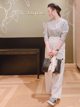 「earth music&ecology（アースミュージックアンドエコロジー）のアイテム（イヤリング）」を使った、こながたさん（レディース・158cm）の春コーディネート