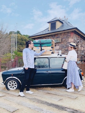 「ストライプスカート」｜「アイテム（その他）」を使った、こながたさん（レディース・158cm）の春コーディネート