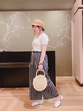 「ラウンドバッグ」｜「アイテム（帽子）」を使った、こながたさん（レディース・158cm）の春コーディネート