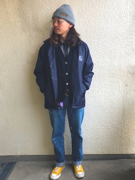 「アイテム（メガネ、ホワイト系）」を使った、Issei Suzuki さん（メンズ・168cm）の冬コーディネート