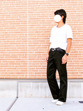 「H&M（エイチ・アンド・エム）のアイテム（Tシャツ/カットソー、ホワイト系）」を使った、kai24さん（メンズ・178cm）の秋コーディネート
