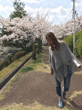 「FREE'S MART（フリーズマート）のアイテム（ポンチョ）」を使った、みーさん（レディース・151cm）の春コーディネート