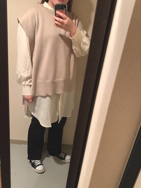 「RETRO GIRL（レトロガール）のタックセミフレアパンツ（その他パンツ）」を使った、yukkoさん（レディース・164cm）の冬コーディネート