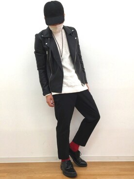 「BACK NUMBER（バックナンバー）のアイテム（ライダースジャケット）」を使った、じぇーぴーさん（メンズ・170cm）の冬コーディネート
