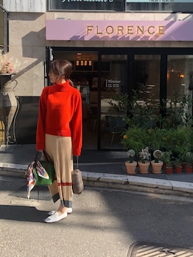 「ADAM ET ROPE'（アダムエロペ）のウールクロップドタートルニットプルオーバー（ニット/セーター）」を使った、７さん（レディース・156cm）の夏コーディネート