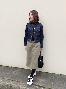 「MUJI」｜「アイテム（デニムジャケット）」を使った、𝒩𝑒𝓀𝑜さん（レディース・145cm）の春コーディネート