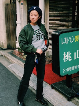 「アイテム（MA-1）」を使った、アイリさん（レディース・162cm・20代）の春コーディネート