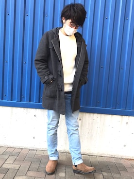 「GU（ジーユー）のアイテム（ダッフルコート）」を使った、トトロさん（メンズ・170cm）の冬コーディネート