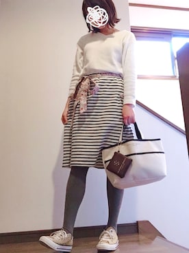 「UNIQLO（ユニクロ）のワッフルVネックT（長袖）（Tシャツ/カットソー）」を使った、りこさん（レディース・157cm）の春コーディネート