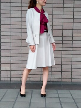 「ボウタイ」｜「アイテム（ノーカラージャケット）」を使った、Virginiaさん（レディース・160cm）の秋コーディネート