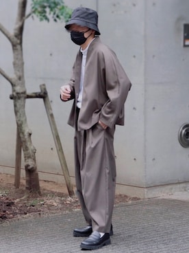 「ノーカラージャケット」｜みつさん（メンズ・170cm）の冬コーディネート