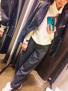 「BEAUTY&YOUTH UNITED ARROWS（ビューティーアンドユースユナイテッドアローズ）のBY サキソニータックワイドパンツ 3（その他パンツ、グレー系）」を使った、Aya.さん（レディース・158cm）の冬コーディネート