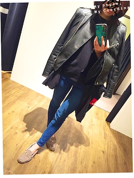 「BEAUTY&YOUTH UNITED ARROWS」｜「アイテム（ライダースジャケット）」を使った、Aya.さん（レディース・158cm）の冬コーディネート