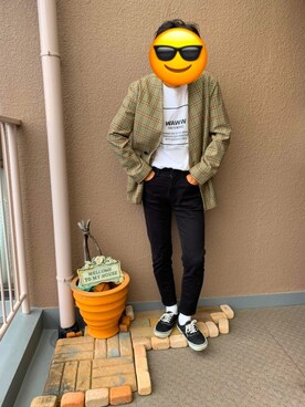 「レトロ」｜「アイテム（ノーカラージャケット）」を使った、もーりーさん（メンズ・171cm）の春コーディネート