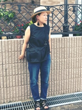 「Honeys（ハニーズ）のデニムテーパードパンツ（デニムパンツ）」を使った、nozothさん（レディース・153cm）の夏コーディネート