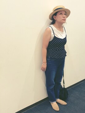 「Honeys（ハニーズ）のデニムテーパードパンツ（デニムパンツ）」を使った、nozothさん（レディース・153cm）の夏コーディネート
