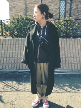 「ブラウン×ブラック」｜「アイテム（チノパンツ）」を使った、nozothさん（レディース・153cm）の冬コーディネート