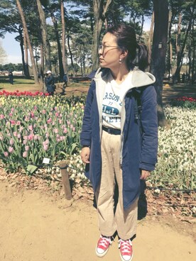 「e.r.g*（イーアールジー）のアイテム（パンツ）」を使った、nozothさん（レディース・153cm）の春コーディネート