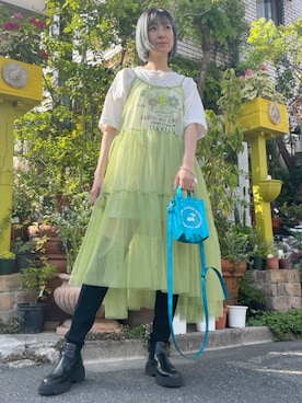 「グラフィックＴ」｜「アイテム（ワンピース/ドレス）」を使った、CandyStripper_mikiさん（レディース・162cm）の春コーディネート