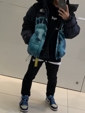 「off white」｜「アイテム（ダウンジャケット/コート）」を使った、B.Bambiさん（メンズ・164cm）の冬コーディネート
