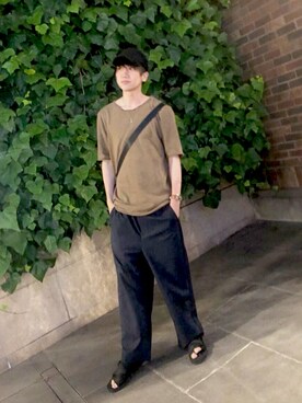 「WOmB（ウーム）のアイテム」を使った、Atsuhiro Yumotoさん（メンズ・176cm）の秋コーディネート