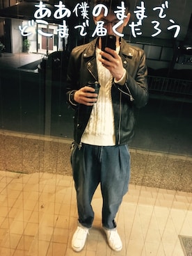 「G-SHOCK」｜「アイテム（ライダースジャケット）」を使った、鱒主さん（メンズ・170cm）の春コーディネート