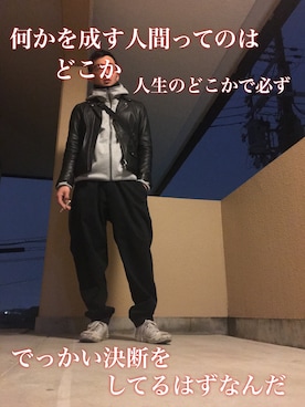 「ジャックパーセル」｜「アイテム（ライダースジャケット）」を使った、鱒主さん（メンズ・170cm）の冬コーディネート