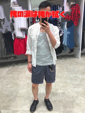 「アイテム（音楽/本・雑誌、レッド系）」を使った、鱒主さん（メンズ・170cm）の夏コーディネート