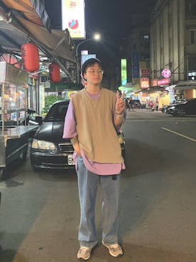 「plain-me（プレインミー）のアイテム（帽子）」を使った、Ryan Hsuさん（メンズ・169cm）の秋コーディネート