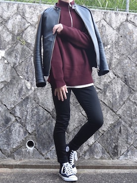 「アイラブCONVERSE」｜「アイテム（ライダースジャケット）」を使った、Sさん（メンズ・176cm）の秋コーディネート