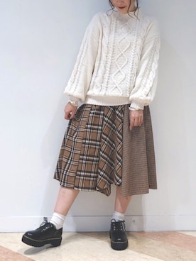 「タータンチェック」｜「アイテム（その他シューズ）」を使った、サ ヨ コさん（レディース・167cm）の冬コーディネート