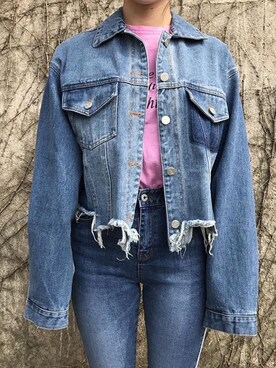 「切りっぱなしデニム」｜「アイテム（デニムジャケット）」を使った、mixxmixさん（レディース・159cm）の春コーディネート