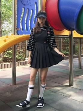 「mixxmixのアイテム（サロペット/オーバーオール）」を使った、mixxmixさん（レディース・164cm）の夏コーディネート